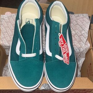 Vans Old Skool Kids Shoes in Green and White
